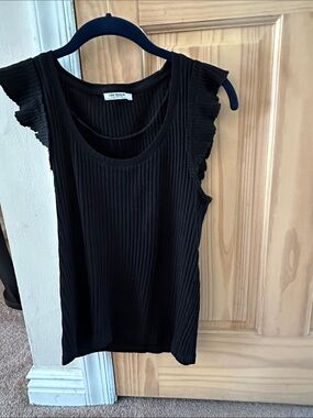 Zara Black Ribbed Tank with Flutter Cap Sleeves